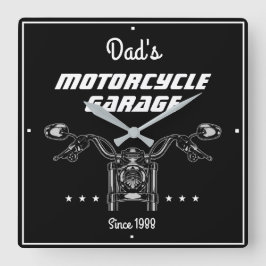 Motorradfahrer-Garage Handlebars Cool Schwarz Quadratische Wanduhr