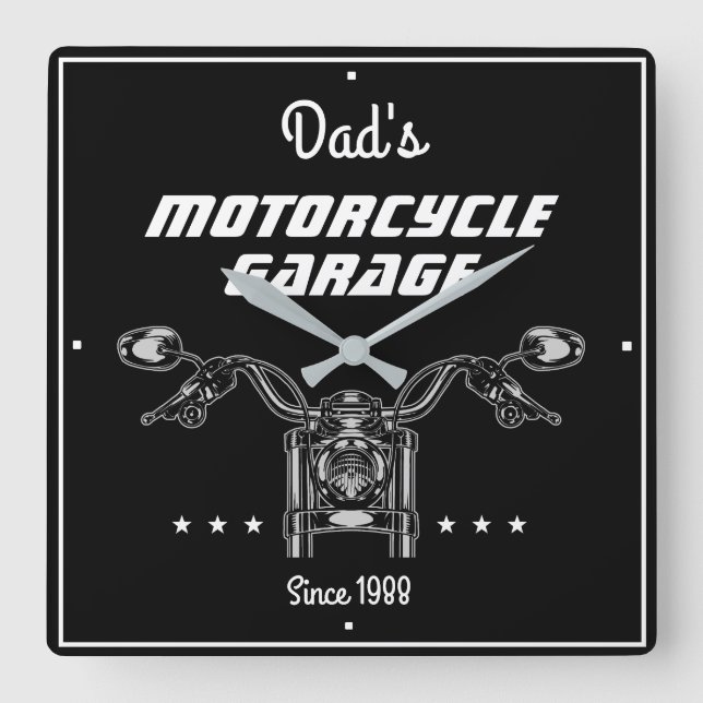 Motorradfahrer-Garage Handlebars Cool Schwarz Quadratische Wanduhr (Vorderseite)