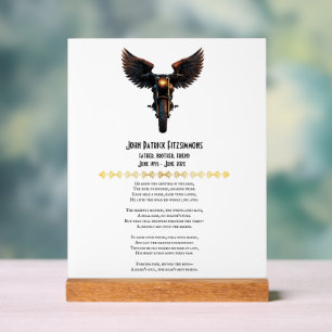 Motorradfahrer-Gedächtnisgedicht Acrylschild