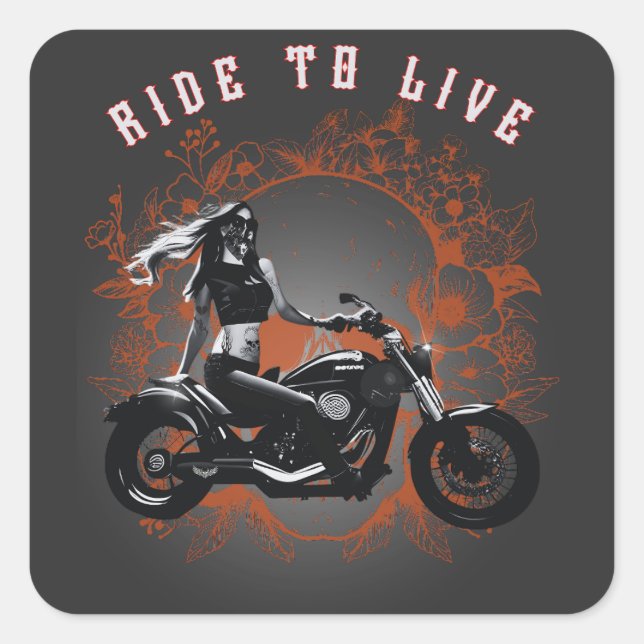 Motorradfahrer Girl to Life Quadratischer Aufkleber (Vorderseite)