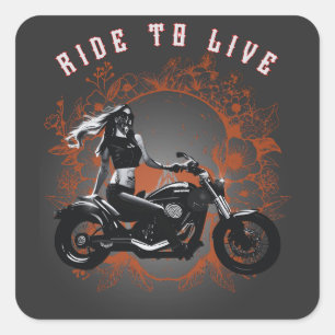 Motorradfahrer Girl to Life Quadratischer Aufkleber