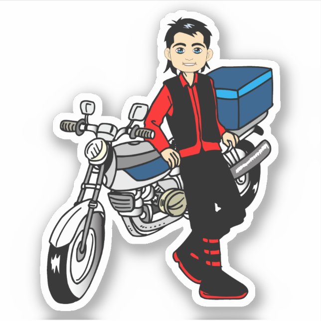 Motorradfahrer Man Boy Biker Cartoon Art Aufkleber (Vorderseite)