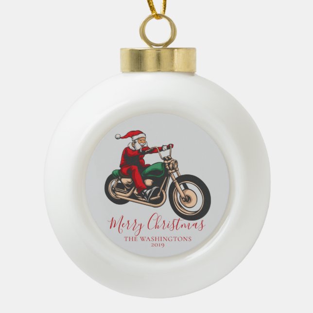 Motorradfahrer Merry Christmas Keramik Kugel-Ornament (Vorderseite)