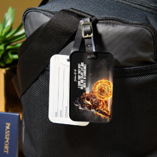 Motorradfahrer mit Feuer und John 10:10 Verse Gepäckanhänger