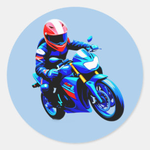 🏍️ Motorradfahrer mit sauberer Linie Minimalgesch Runder Aufkleber