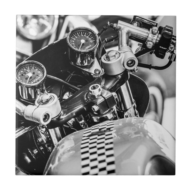 Motorradfahrer Monochrome Motorradfahrer Fliese (Vorderseite)
