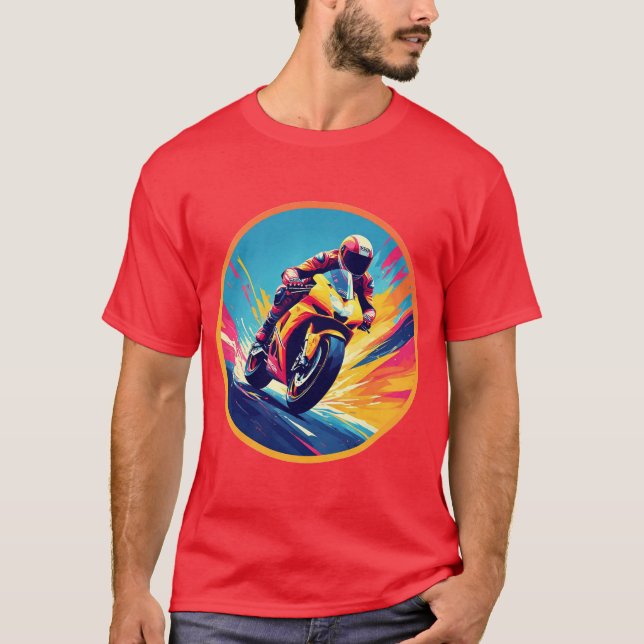 Motorradfahrer-Racing Dynamische Illustration T-Shirt (Vorderseite)