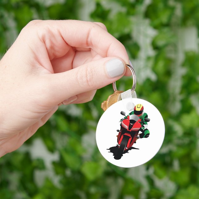 Motorradfahrer Reiten Red Sportbike Schlüsselanhänger (Von Creator hochgeladen)