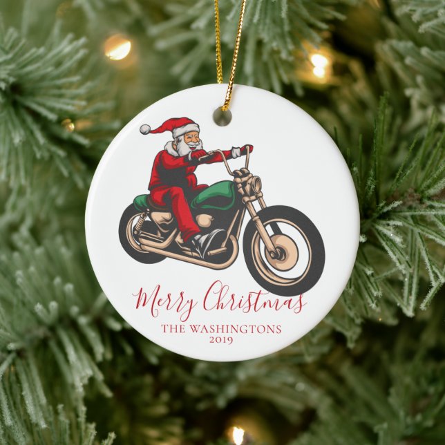 Motorradfahrer Santa Keramik Ornament (Baum)