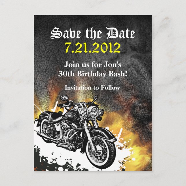 Motorradfahrer Save the Date Postkarte (Vorderseite)