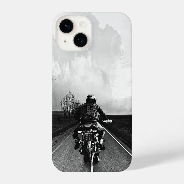 Motorradfahrer Schwarz-weiß iPhone Hülle (Rückseite)