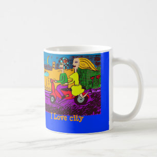 Motorradfahrer Stadt Kaffeetasse