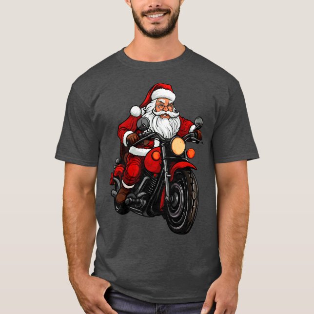 Motorradfahrer Weihnachtsmann T-Shirt (Vorderseite)
