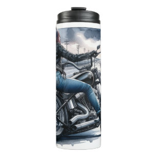 Motorradfrau Thermosbecher