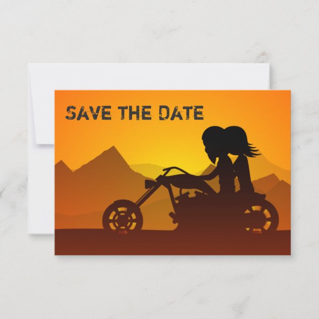 Motorradhütte, Berge und Sonnenuntergang Save The Date (Vorderseite)