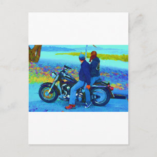 Motorradliebhaber auf dem Gipfel Postkarte