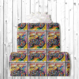 Motorradmalerei Happy Geburtstag Name Geschenkpapier