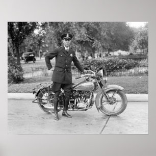 Motorradpolizist, 1932. Altes Foto Poster