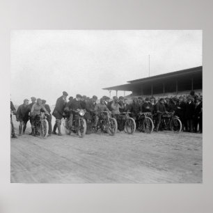 Motorradrennen, 1915. Altes Foto Poster
