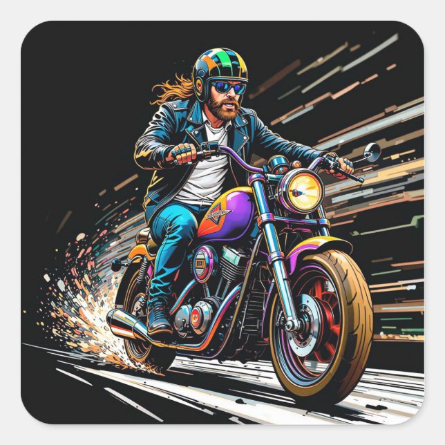 Motorradrennen Quadratischer Aufkleber (Vorderseite)