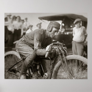 Motorradrennfahrer, 1922. Altes Foto Poster