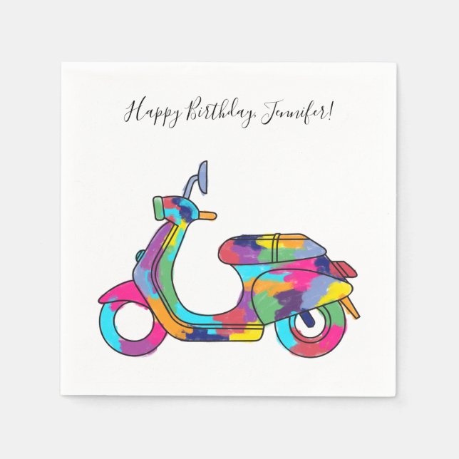 Motorroller mit Rainbow-Motorroller Serviette (Vorderseite)