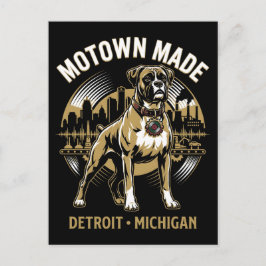Motown Made Detroit Boxer Dog Labor & Music Pride Postkarte