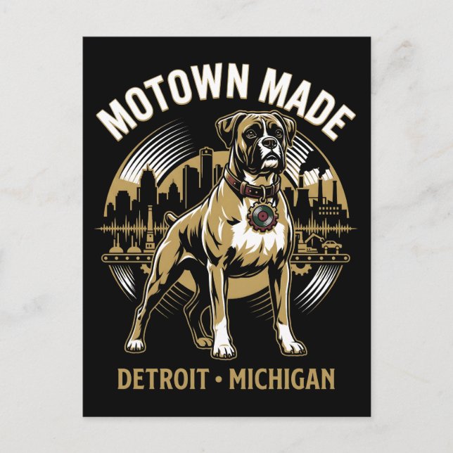Motown Made Detroit Boxer Dog Labor & Music Pride  Postkarte (Vorderseite)