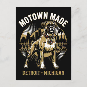 Motown Made Detroit Boxer-Hund Arbeit & Musik Stol Postkarte