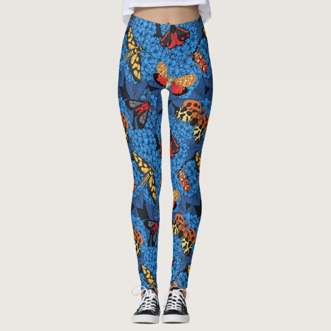 Motten auf blauem Hydrangea Leggings (Vorderseite)