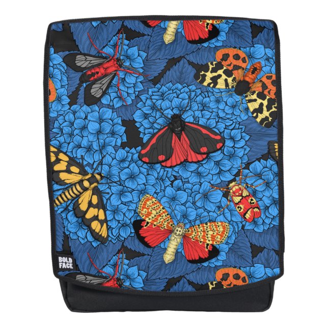 Motten auf blauem Hydrangea Rucksack (Vorderseite)