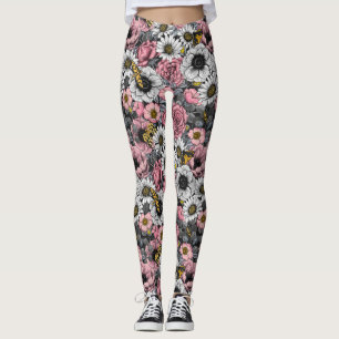 Motten auf der Blume mischen in Rosa und Grau Leggings