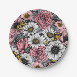 Motten auf der Blume mischen in Rosa und Grau Pappteller