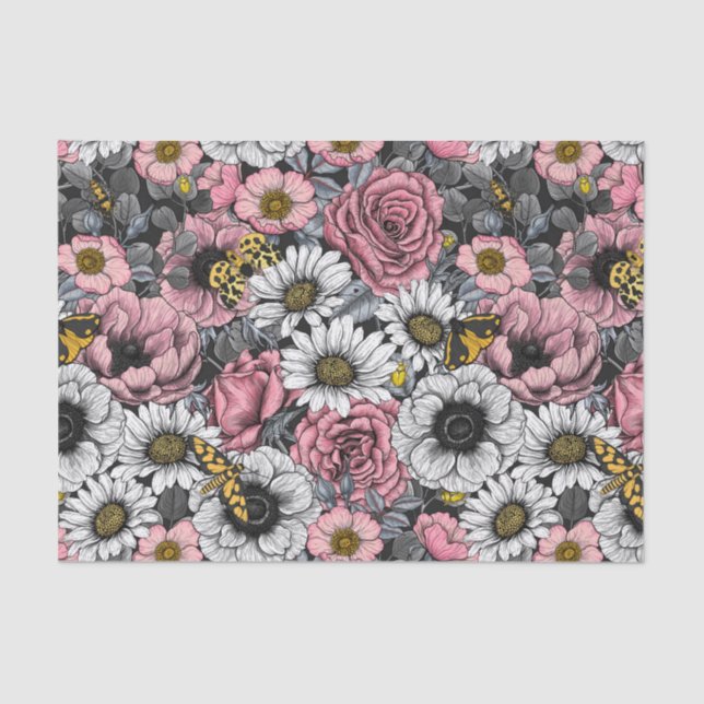 Motten auf der Blume mischen in Rosa und Grau Seidenpapier (Vorderseite)