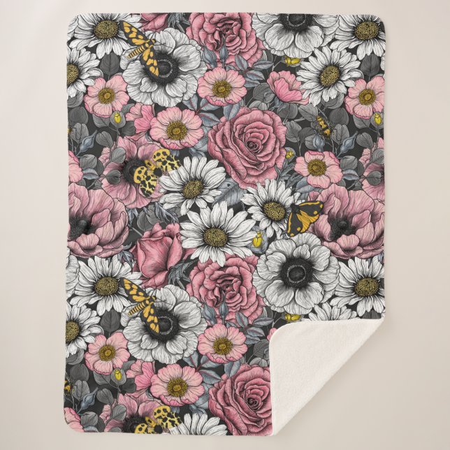 Motten auf der Blume mischen in Rosa und Grau Sherpadecke (Vorderseite)