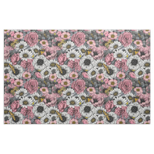 Motten auf der Blume mischen in Rosa und Grau Stoff
