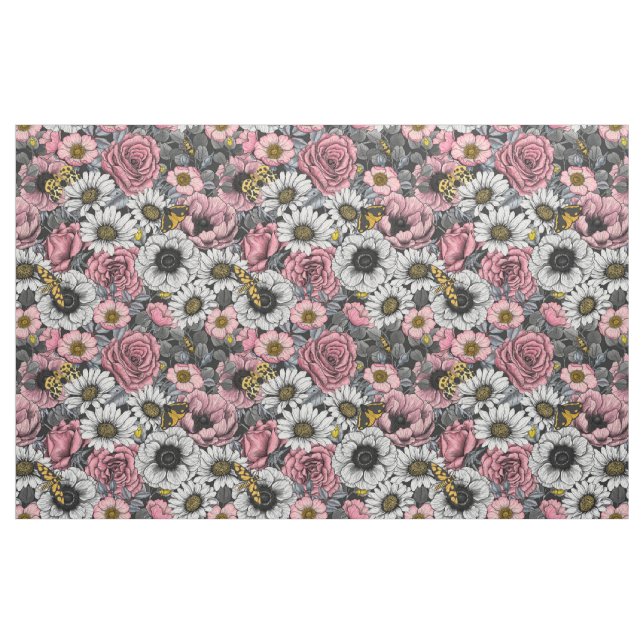 Motten auf der Blume mischen in Rosa und Grau Stoff (Fat Quarter (45,7 x 55,9 cm))