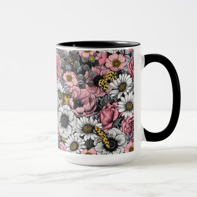 Motten auf der Blume mischen in Rosa und Grau Tasse (Rechts)