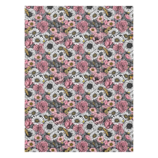 Motten auf der Blume mischen in Rosa und Grau Tischdecke (Vorderseite)