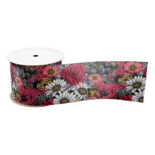 Motten auf der Blume mischen in Rot und Grau Satinband