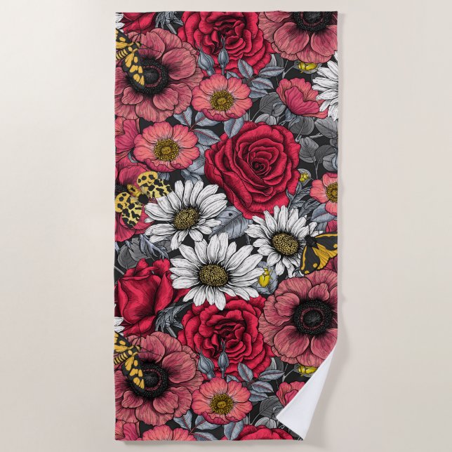 Motten auf der Blume mischen in Rot und Grau Strandtuch (Vorderseite)