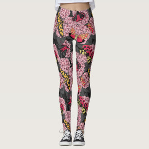 Motten auf rosa Hydrangea Leggings