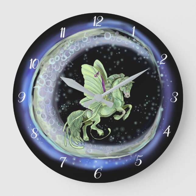Motten-Fee-Pferd Lunas Moonduster Große Wanduhr (Vorderseite)