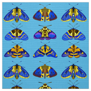 Motten in blau, goldgelb und braun stoff