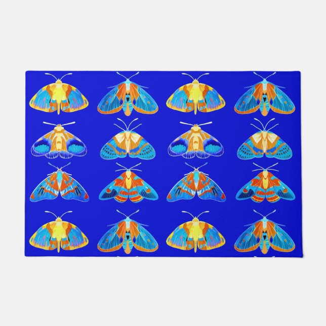 Motten in Blau, Orange und Türkis Fußmatte (Vorderseite)