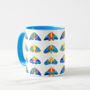 Motten in Dunkelblau, Orange und Türkis Tasse