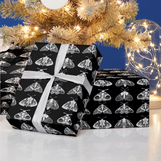 Motten in Schwarz, Weiß und Grau Geschenkpapier (Feiertage)