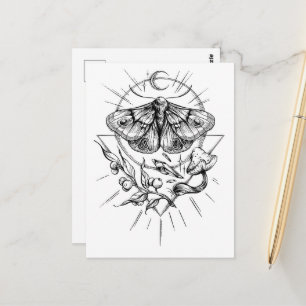 Motten und Pilze Schwarz und Weiß Postkarte