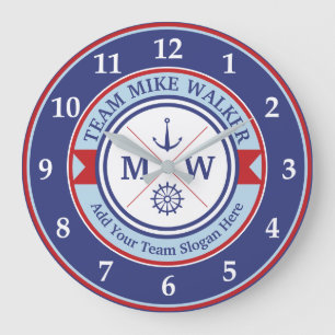 Motto für Mongram Nautical Logo Anker Wheel Helm Große Wanduhr
