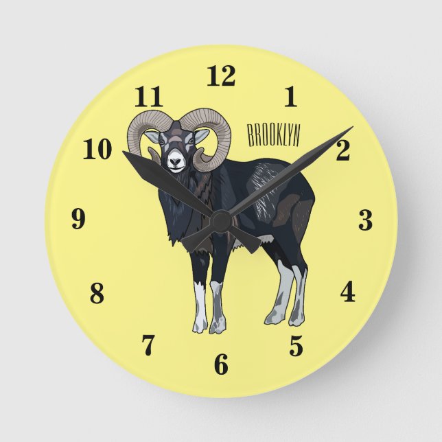 Mouflon-Cartoon Runde Wanduhr (Vorderseite)